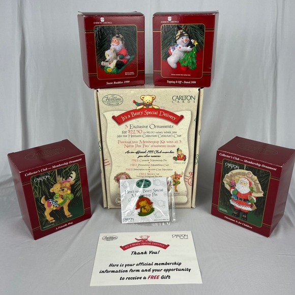 Carlton Cards Other - Vtg '99 American Greetings Heirloom Collection 4 Christmas Ornaments Pin Set NOS